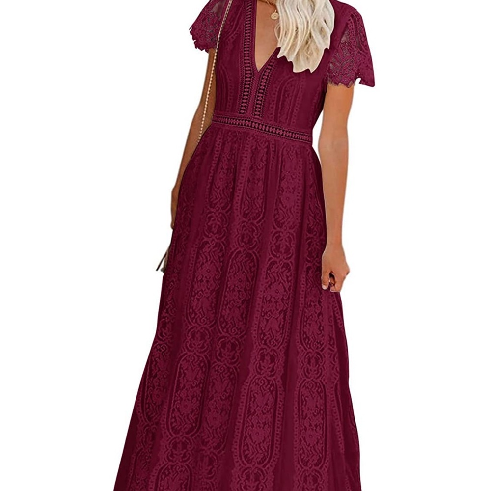 PrettyGarden Wine Lace Maxi Dress NWT